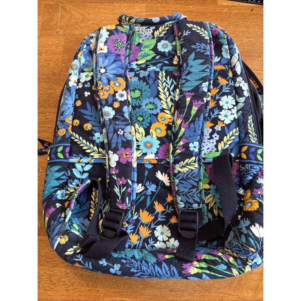 VERA BRADLEY Midnight Blues Backpack Book Bag Computer Floral Black Blue